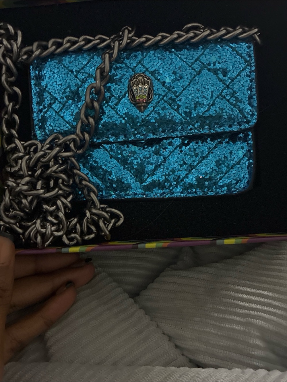 Kurt Glitter Quilted Crossbody Bag - Blue